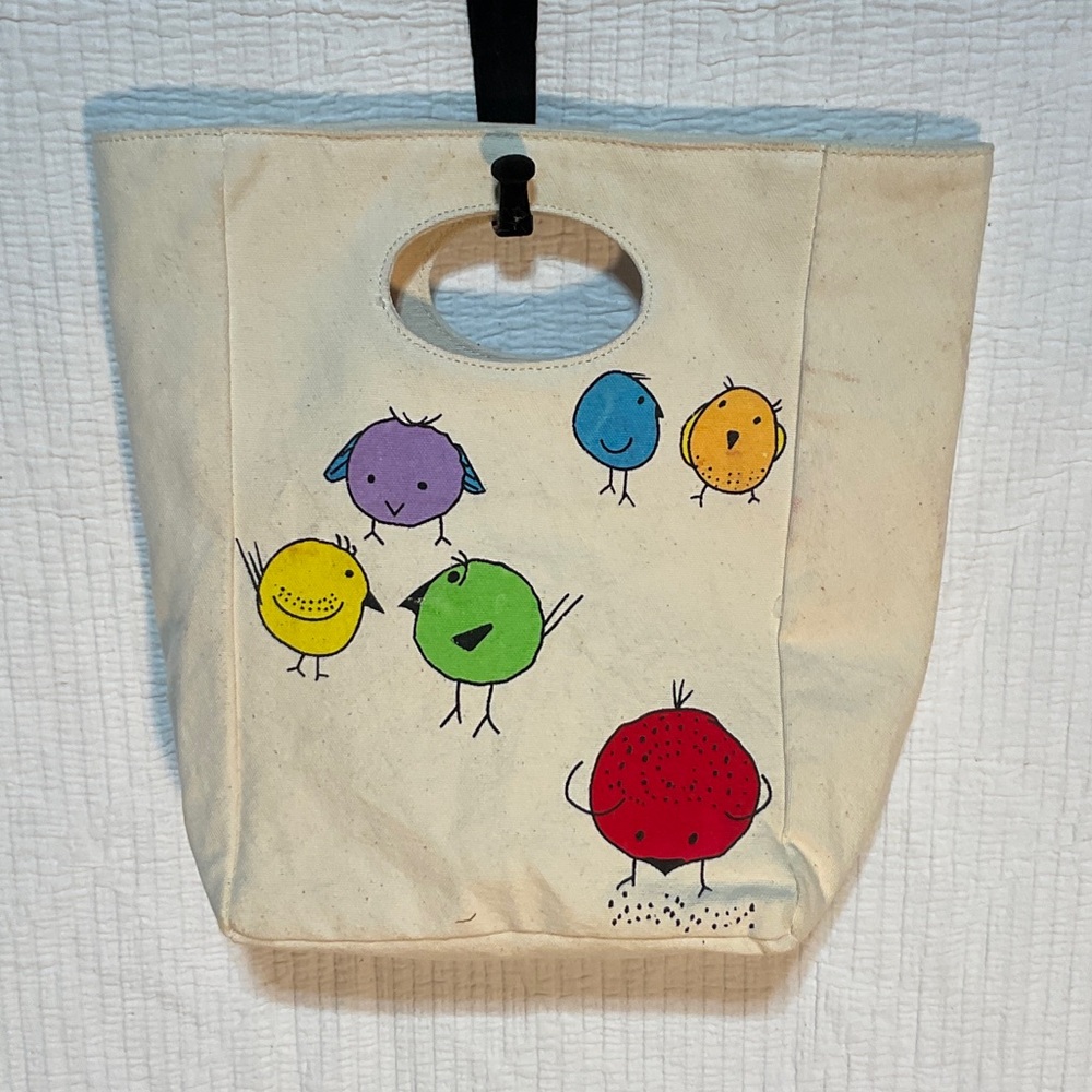 Fluff Canvas Bag with Colorful Bird Design